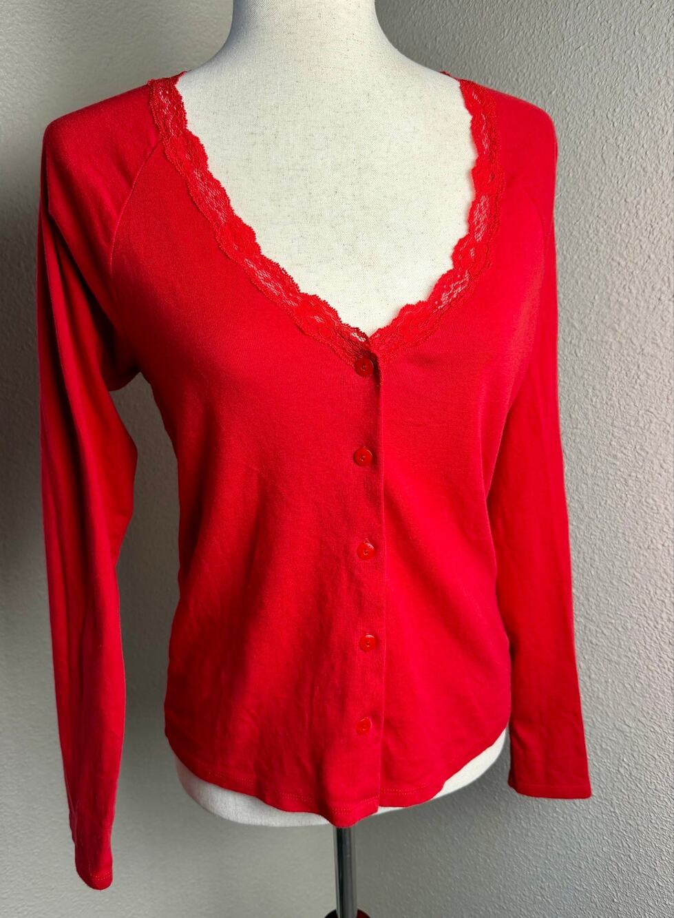 Victoria's Secret Womens Lace V-Neck Cardigan Red Top S Coquette Balletcore